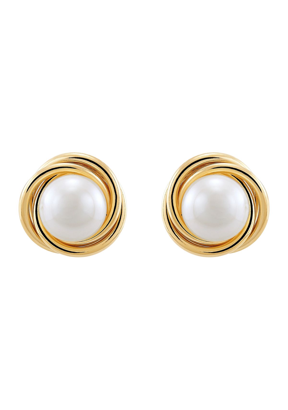 Freshwater Pearl Love Knot Earrings in 14K Yellow Gold