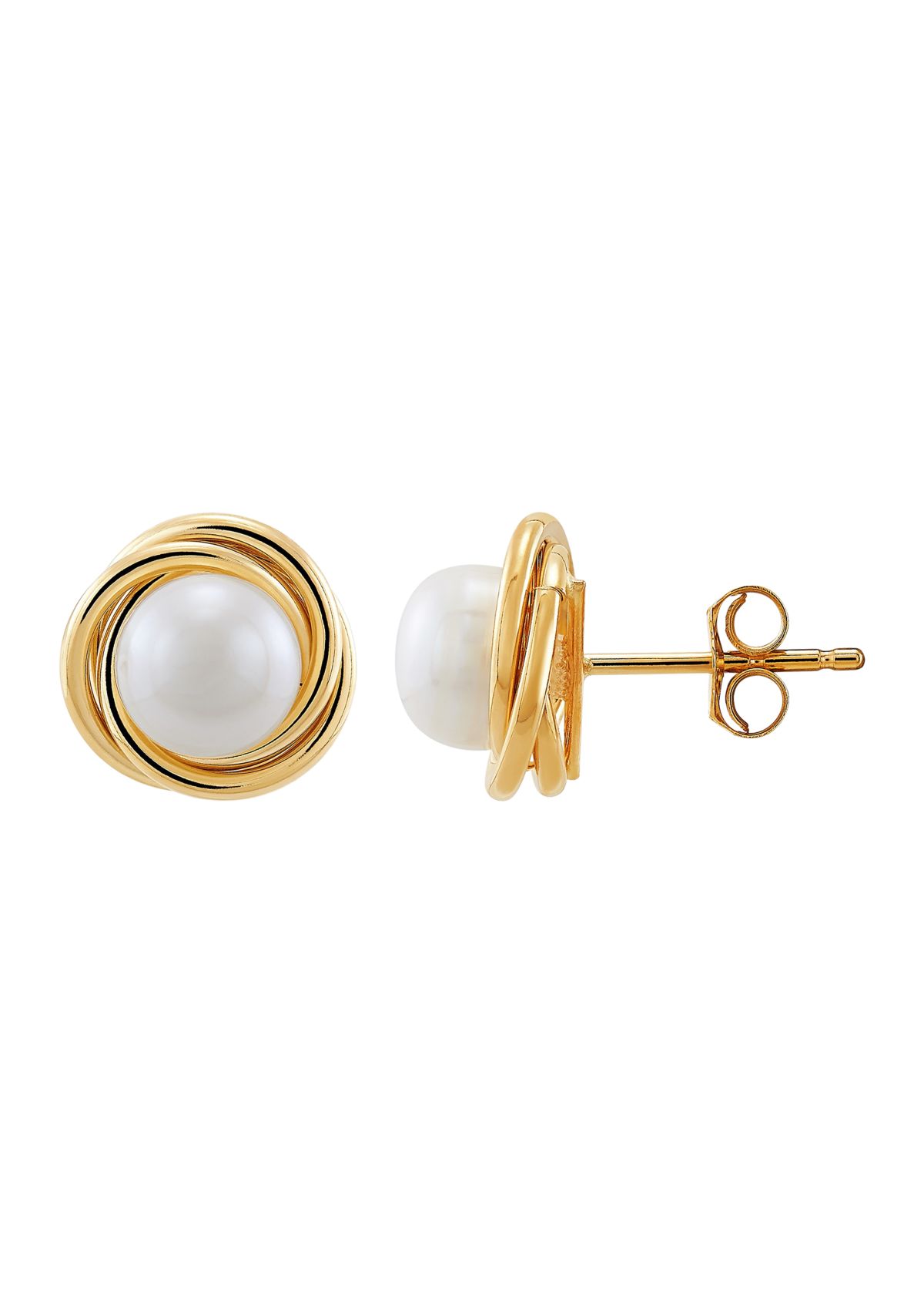 Freshwater Pearl Love Knot Earrings in 14K Yellow Gold