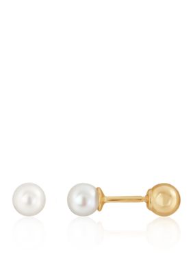 Kids Pearl Stud Earrings in 14K Yellow Gold