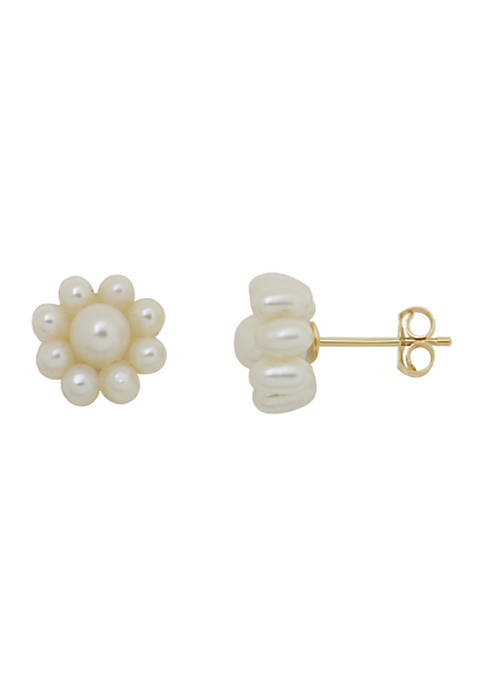 Pearl Flower Stud Earrings in 14K Yellow Gold