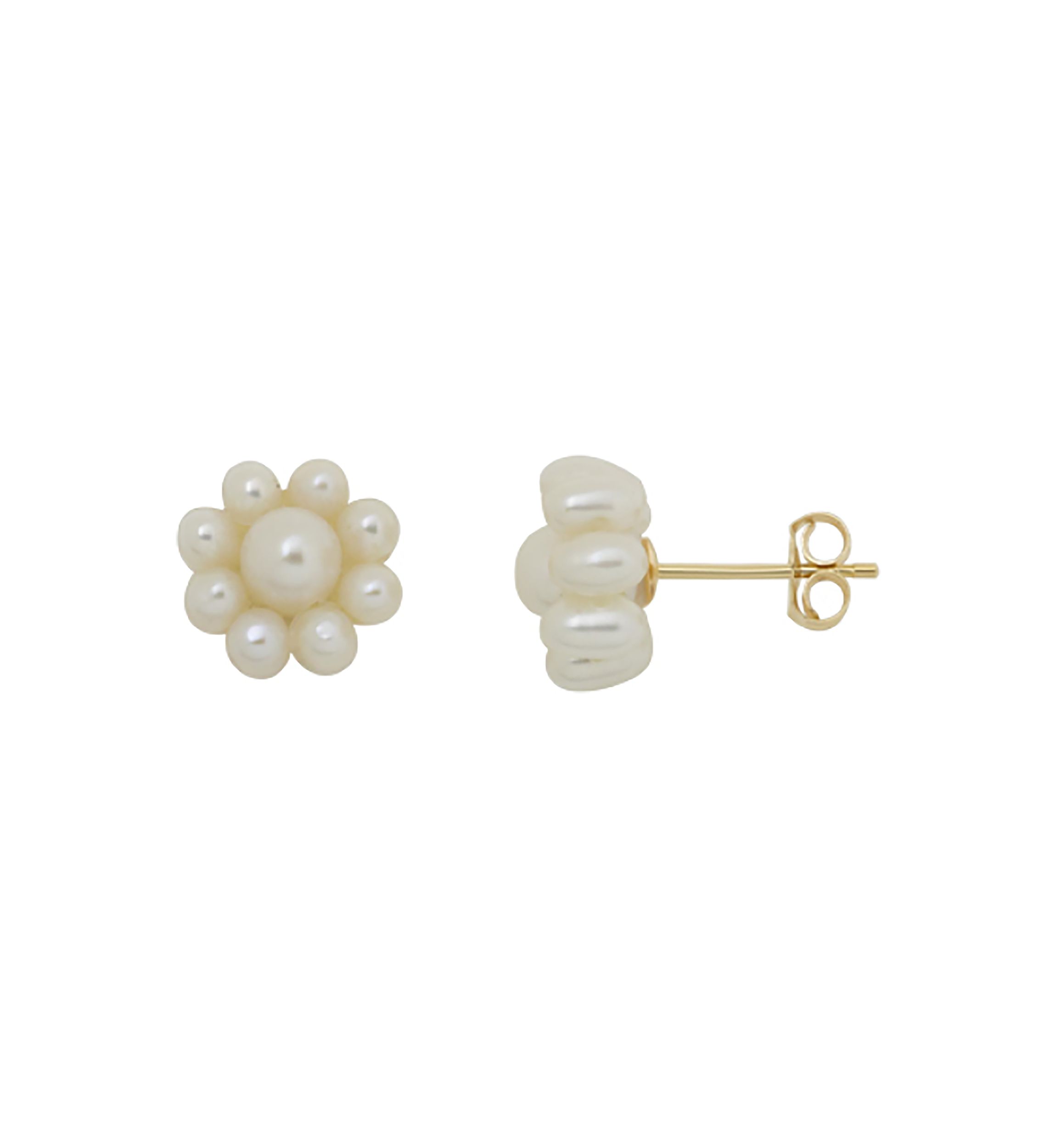 Pearl Flower Stud Earrings in 14K Yellow Gold