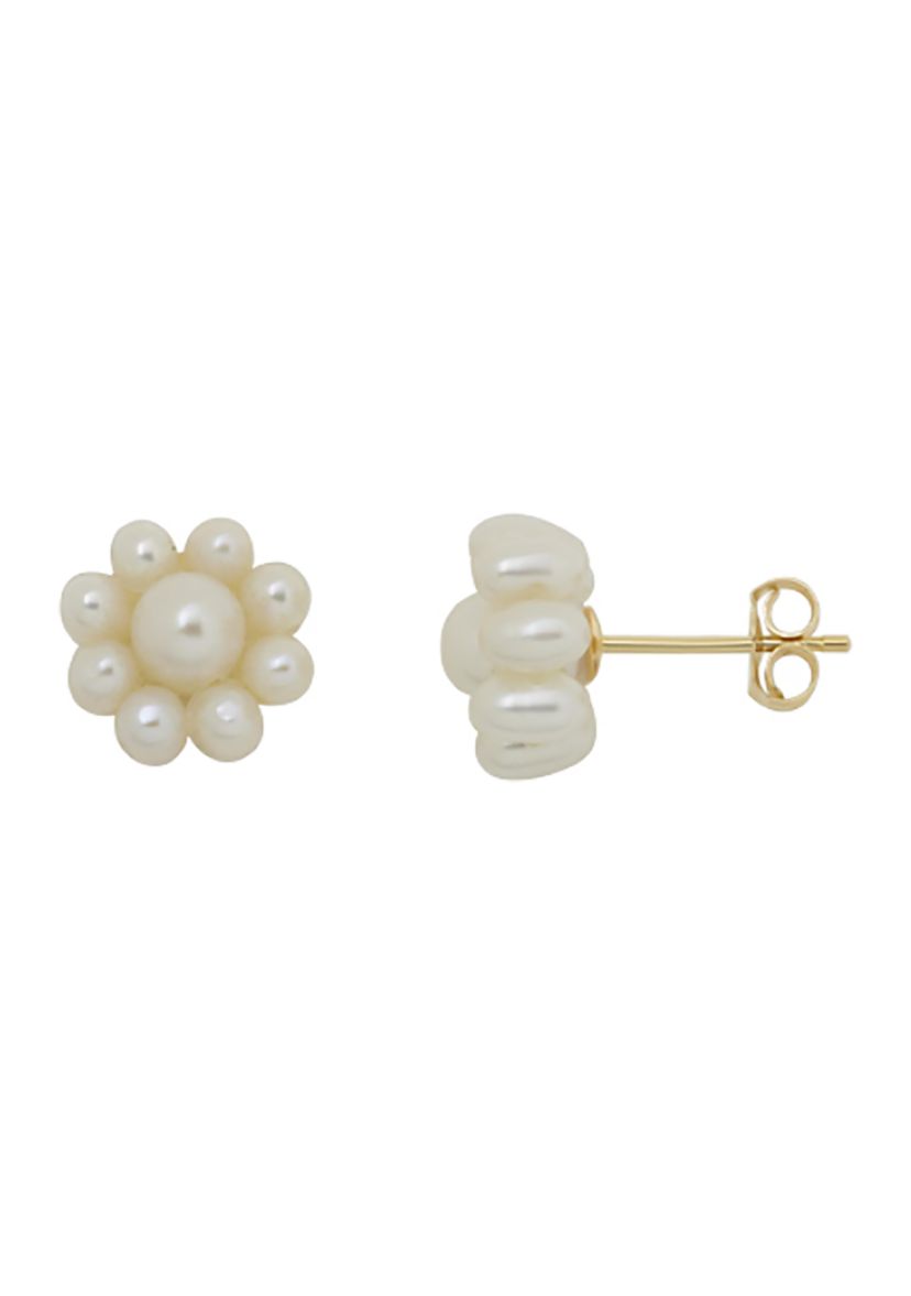 Pearl Flower Stud Earrings in 14K Yellow Gold