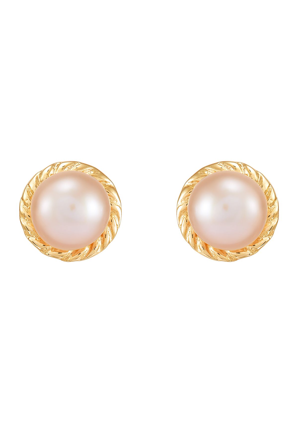 Pink Button Pearl Kid Earrings in 14K Yellow Gold