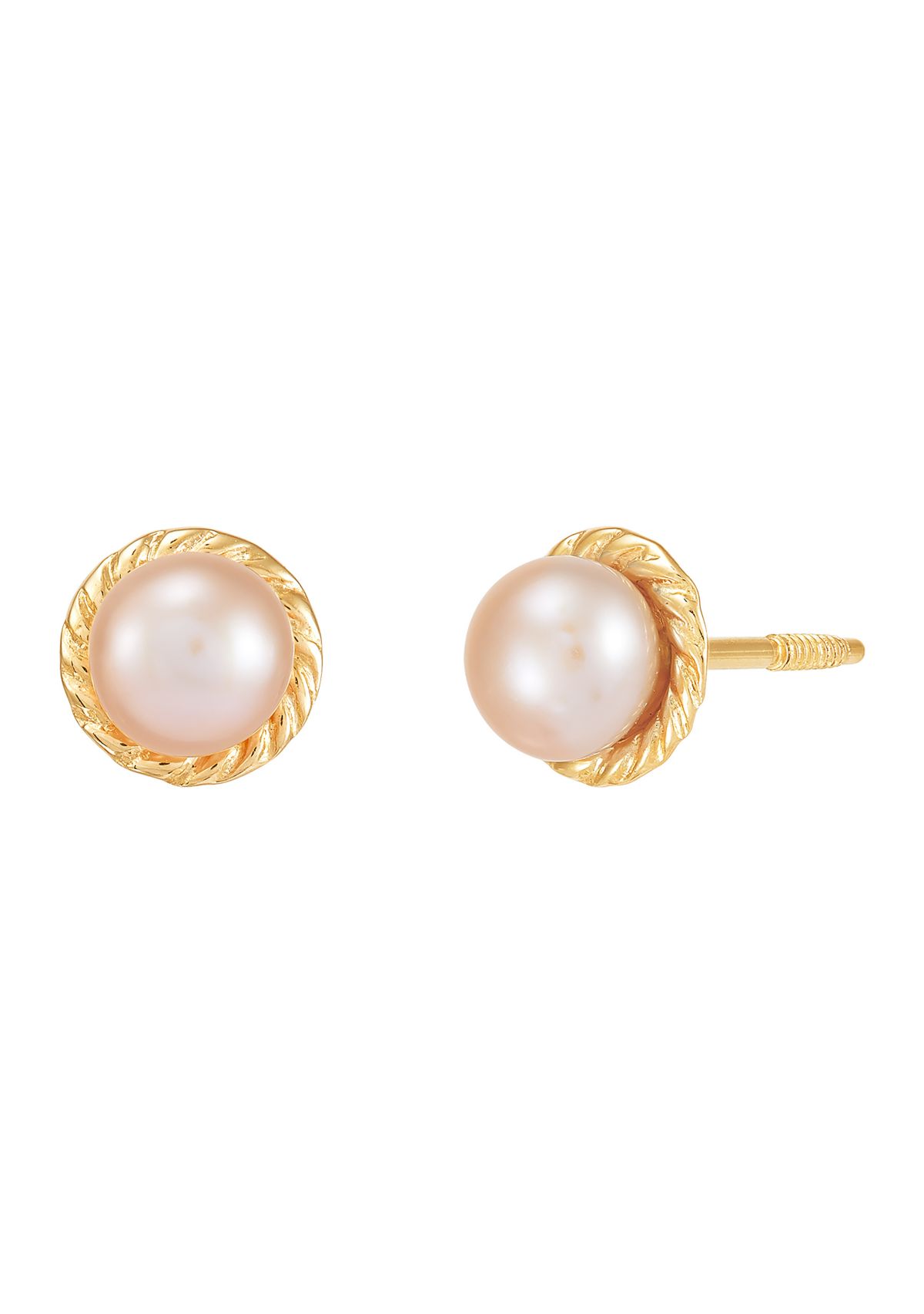 Pink Button Pearl Kid Earrings in 14K Yellow Gold