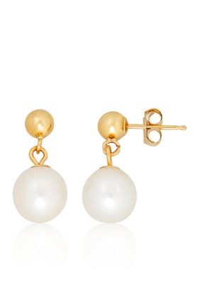 Freshwater Pearl Ball Earrings in 14k Yellow Gold