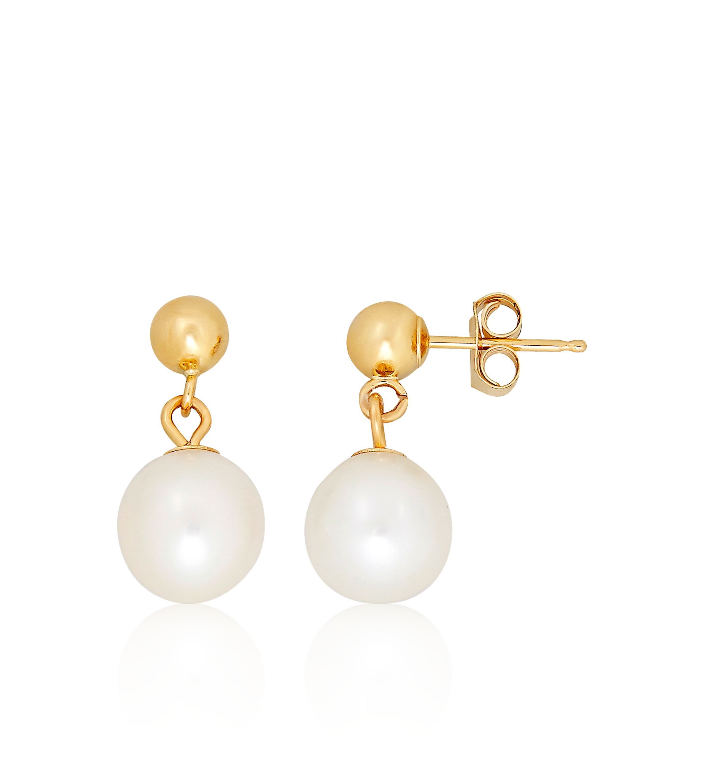 Freshwater Pearl Ball Earrings in 14k Yellow Gold