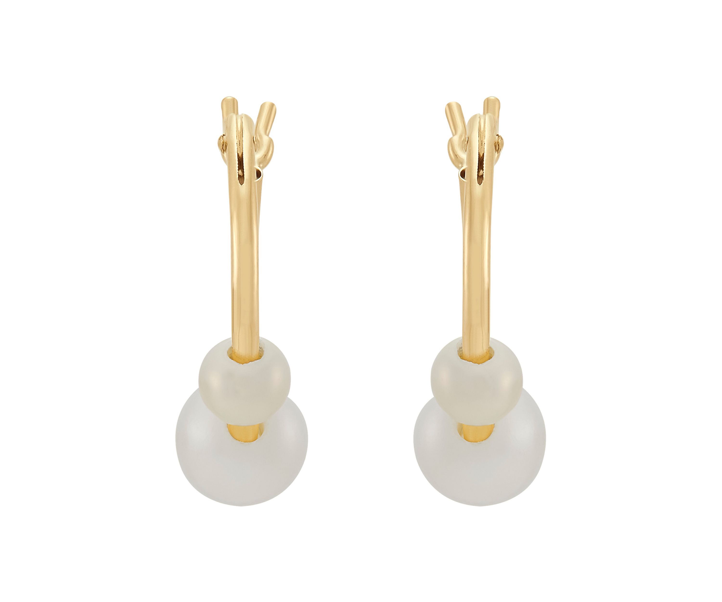 Pearl Hoop Earrings in 14K Yellow Gold