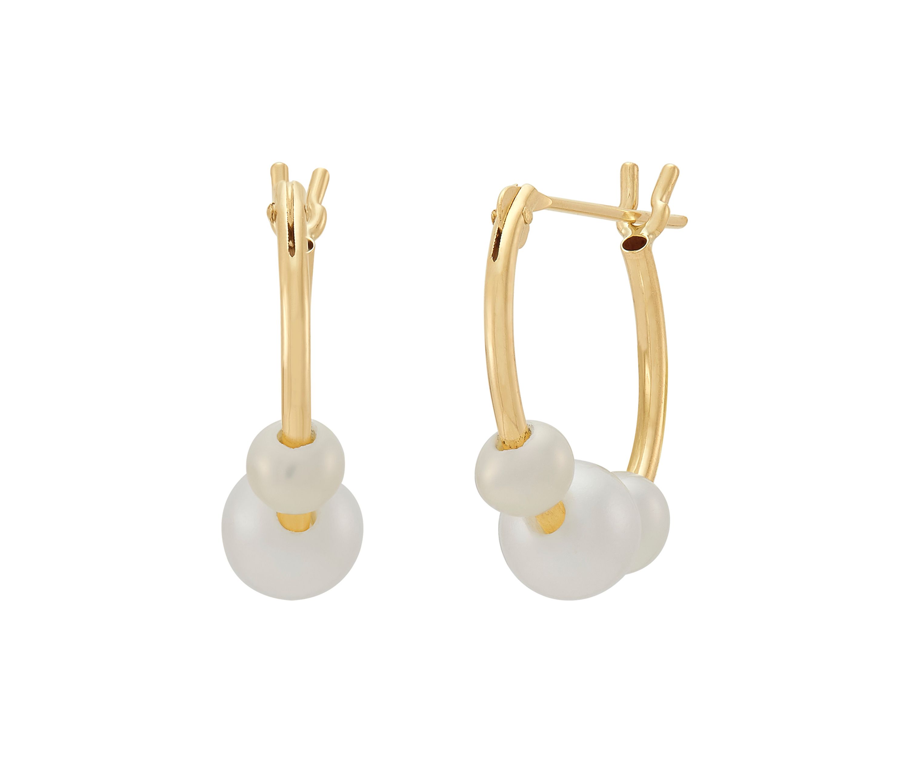 Pearl Hoop Earrings in 14K Yellow Gold