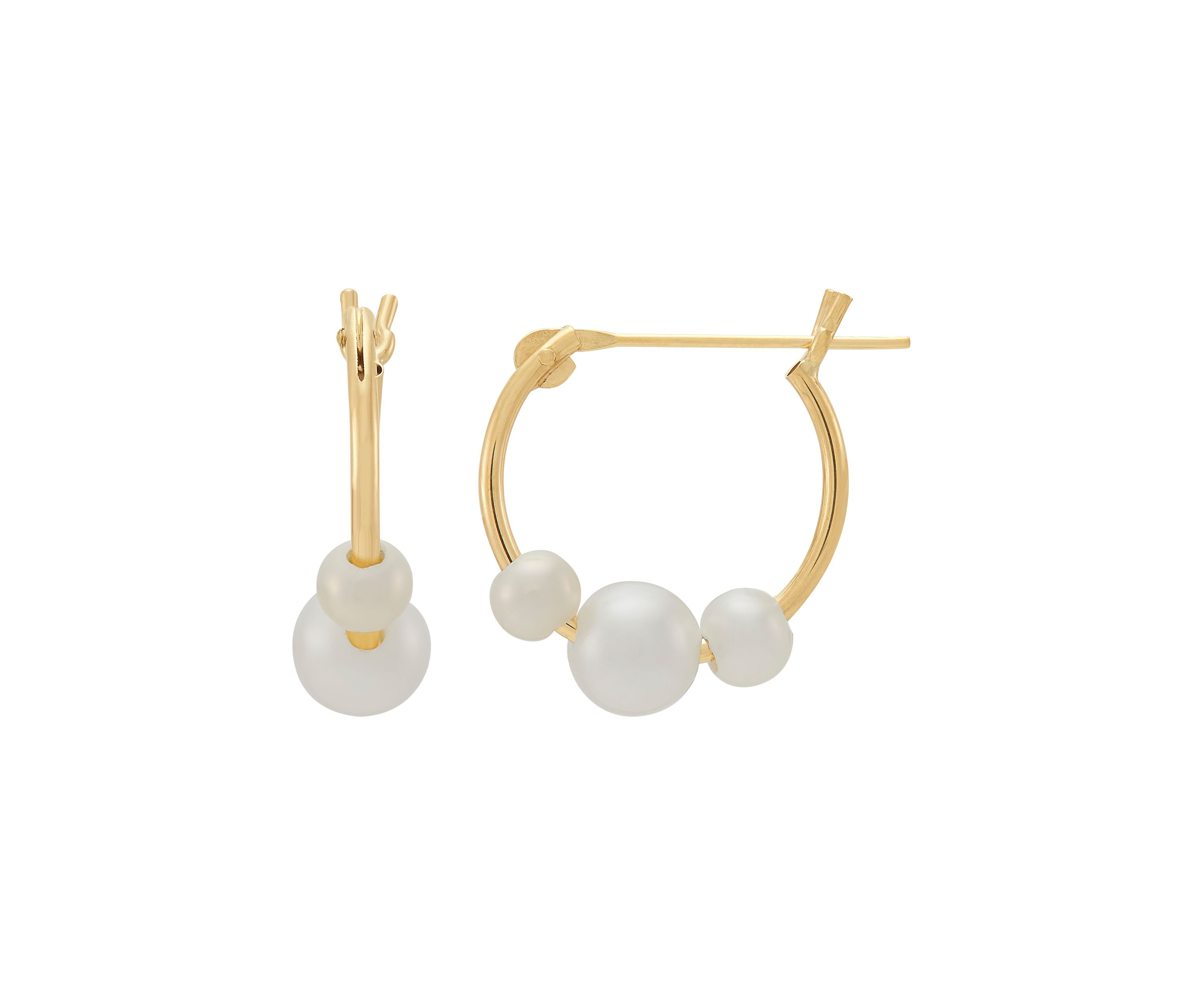 Pearl Hoop Earrings in 14K Yellow Gold