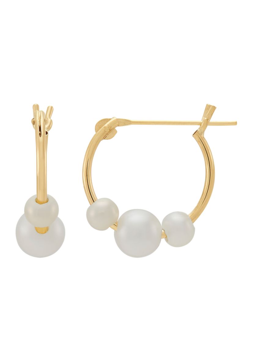 Pearl Hoop Earrings in 14K Yellow Gold