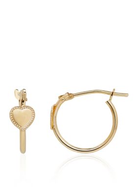 Belk & Co Kids Heart Hoop Earrings in 14k Yellow Gold