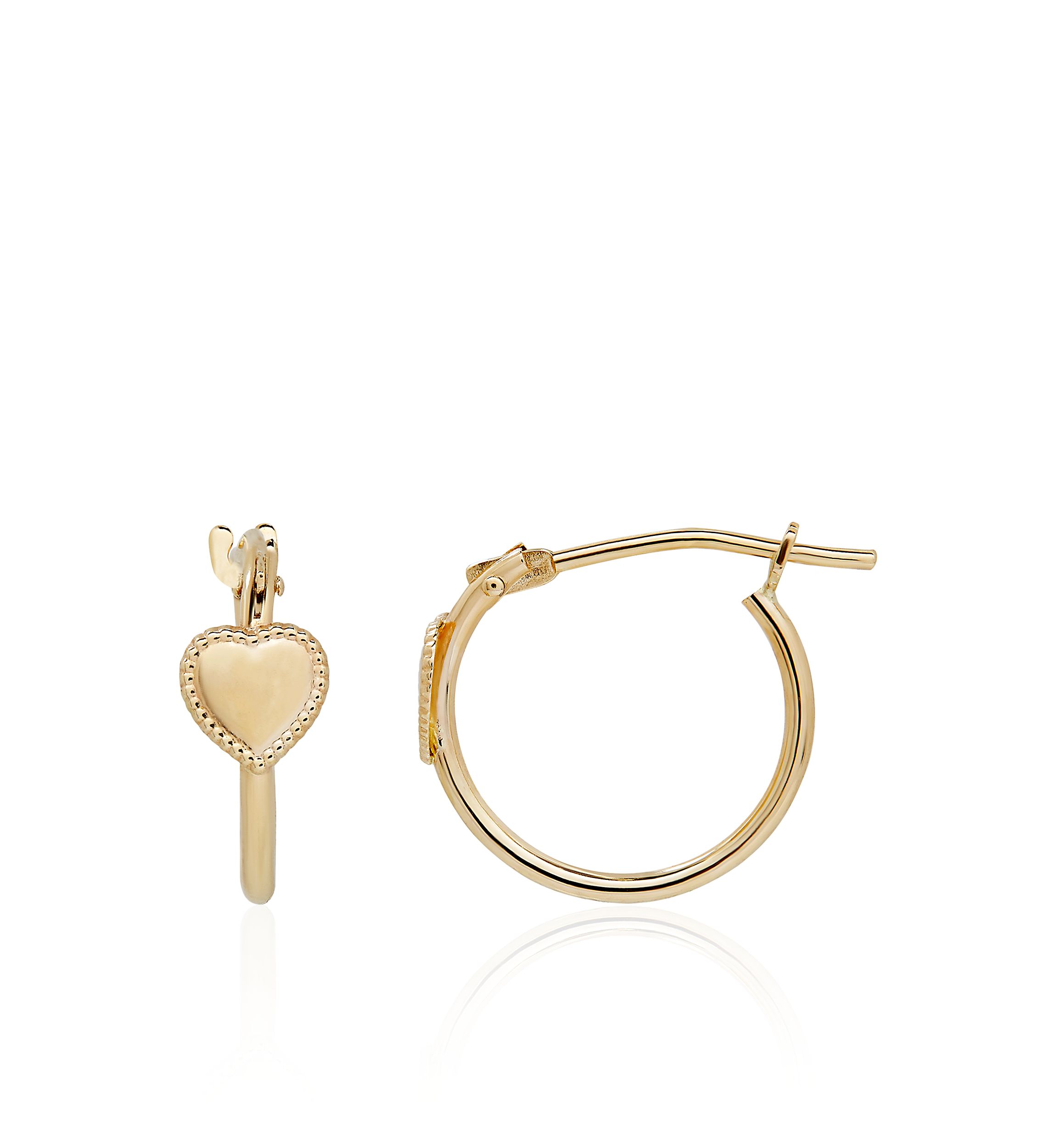 Kids Heart Hoop Earrings in 14k Yellow Gold