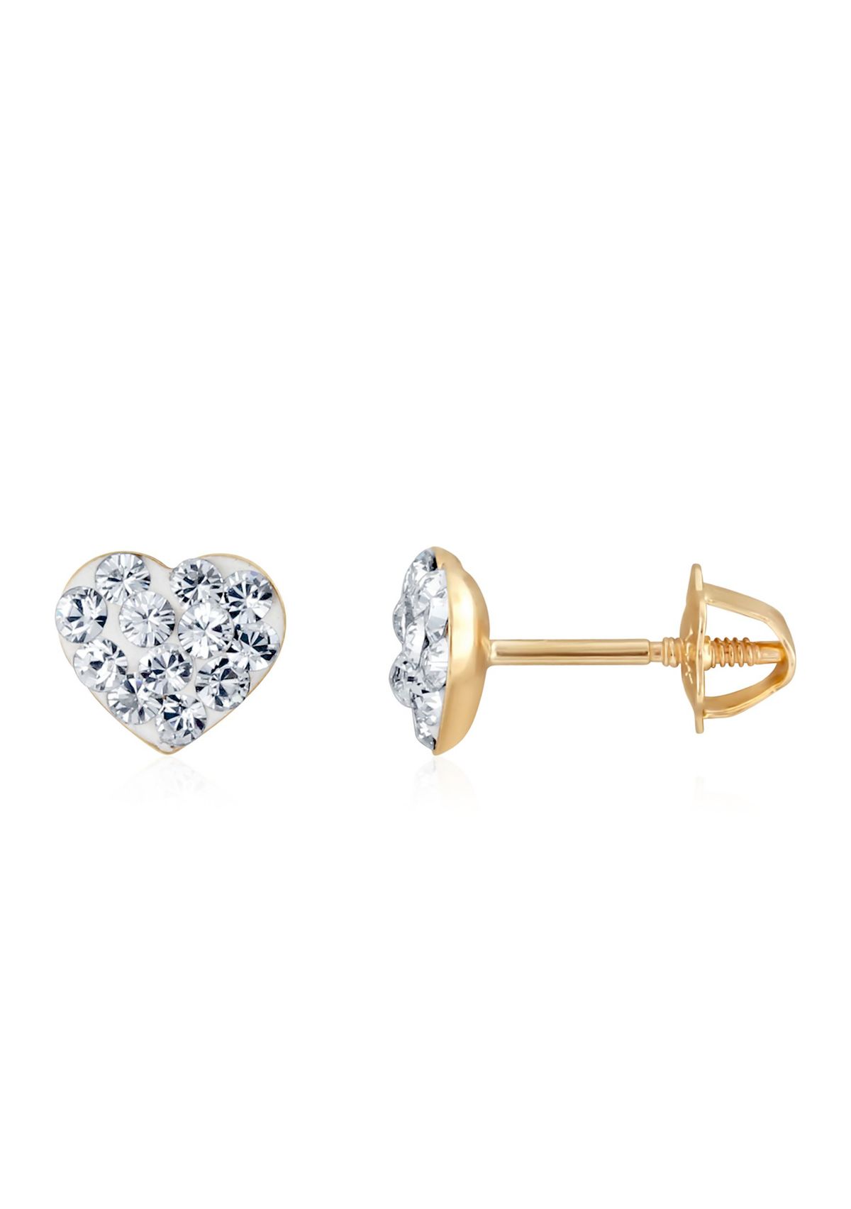 Crystal Baby Heart Earrings in 14K Yellow Gold