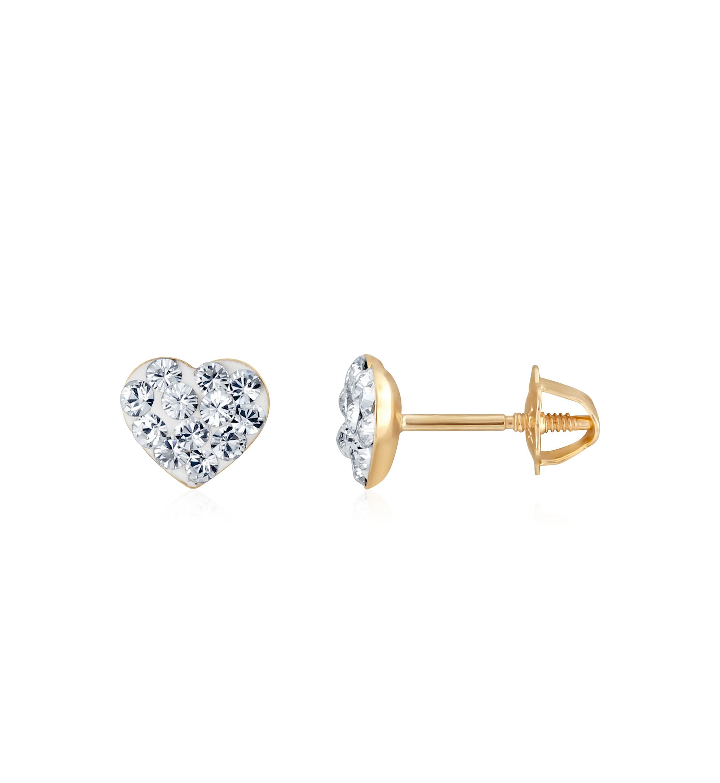 Crystal Baby Heart Earrings in 14K Yellow Gold