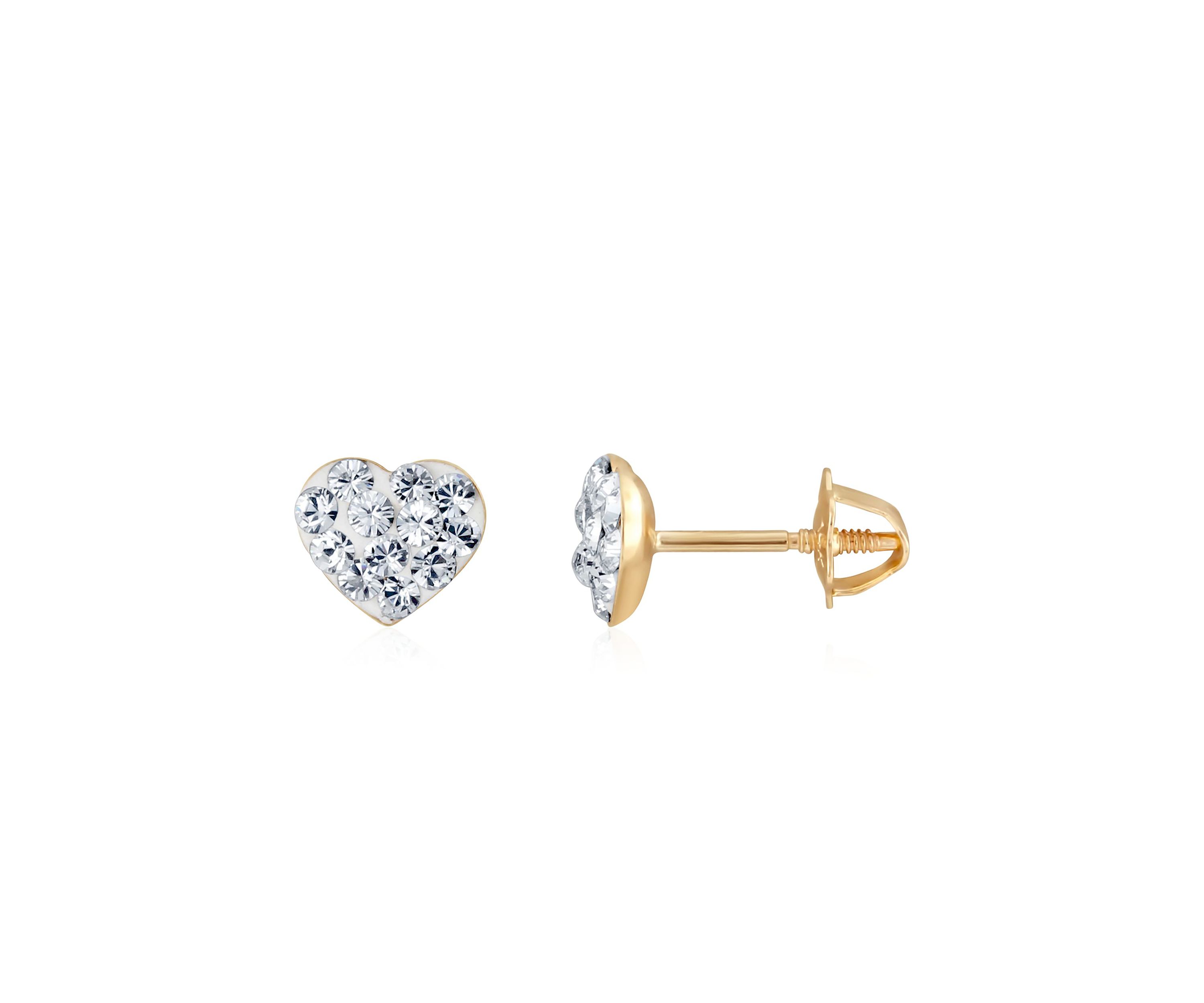 Crystal Baby Heart Earrings in 14K Yellow Gold
