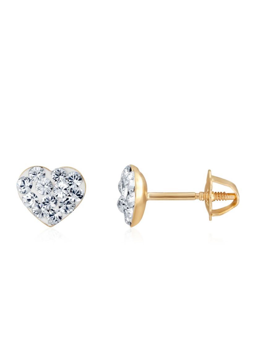 Crystal Baby Heart Earrings in 14K Yellow Gold