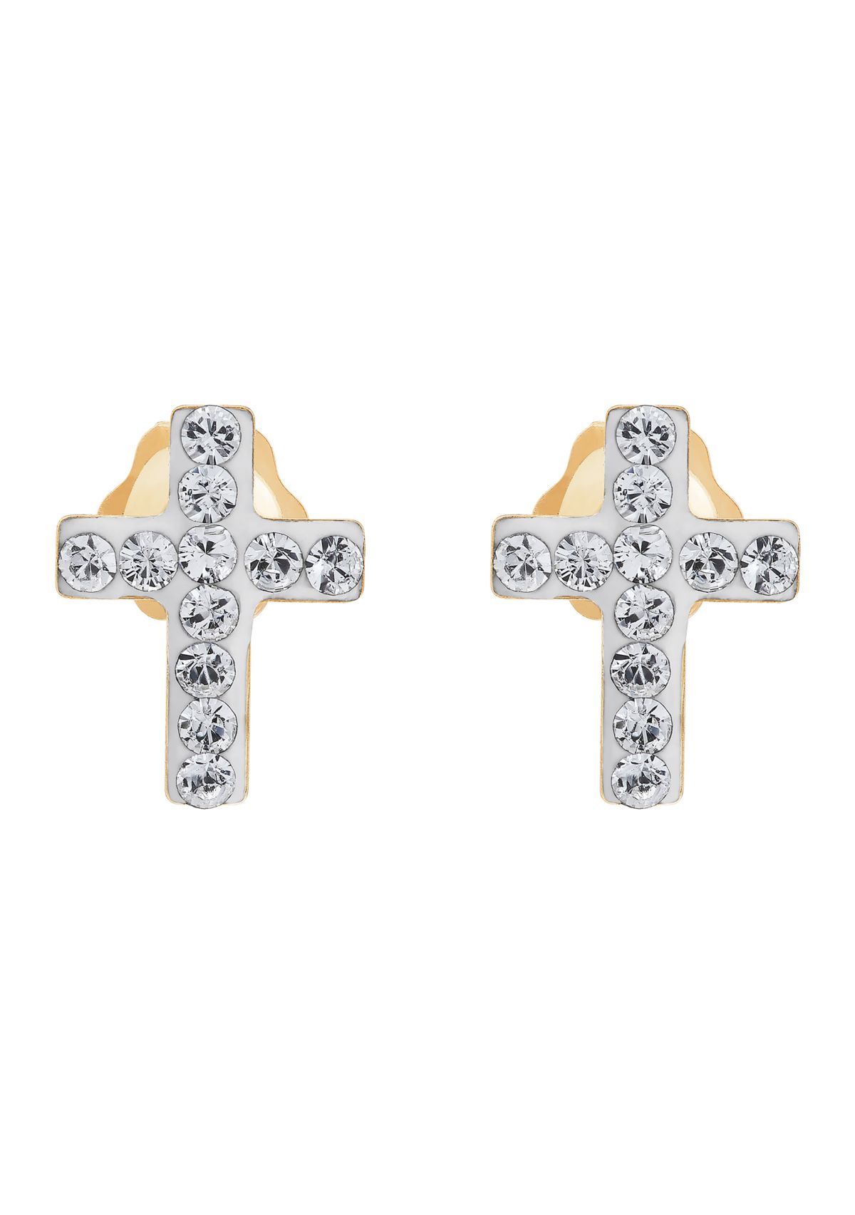 Kids White Crystal Earrings in 14k Yellow Gold