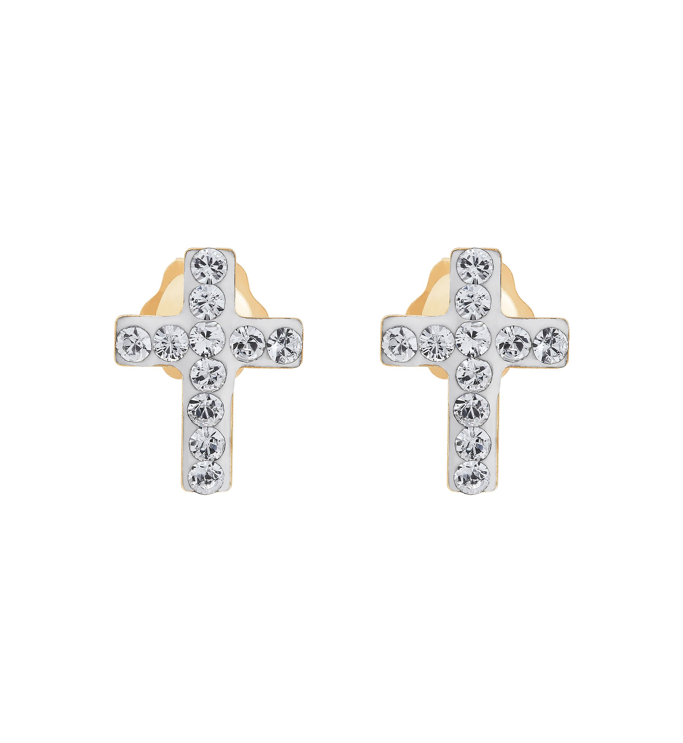 Kids White Crystal Earrings in 14k Yellow Gold
