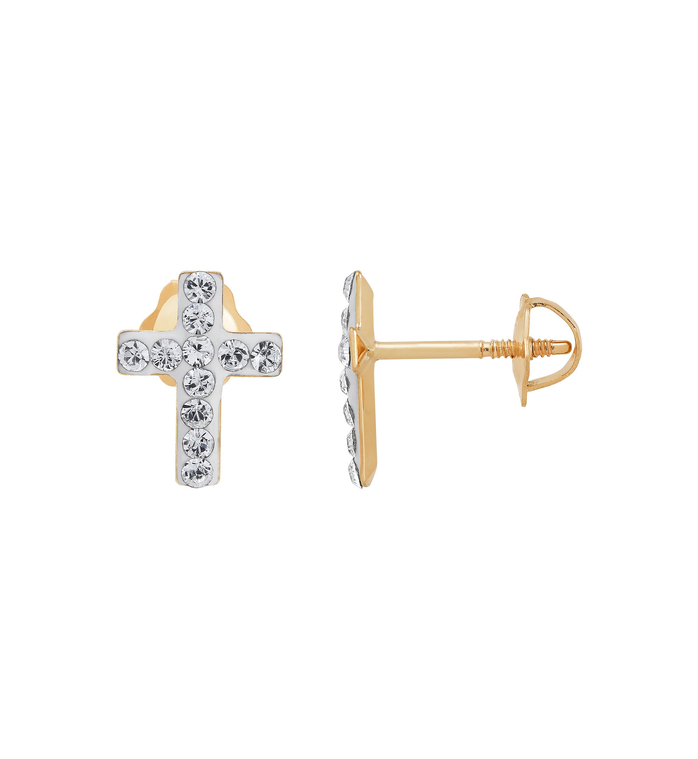 Kids White Crystal Earrings in 14k Yellow Gold