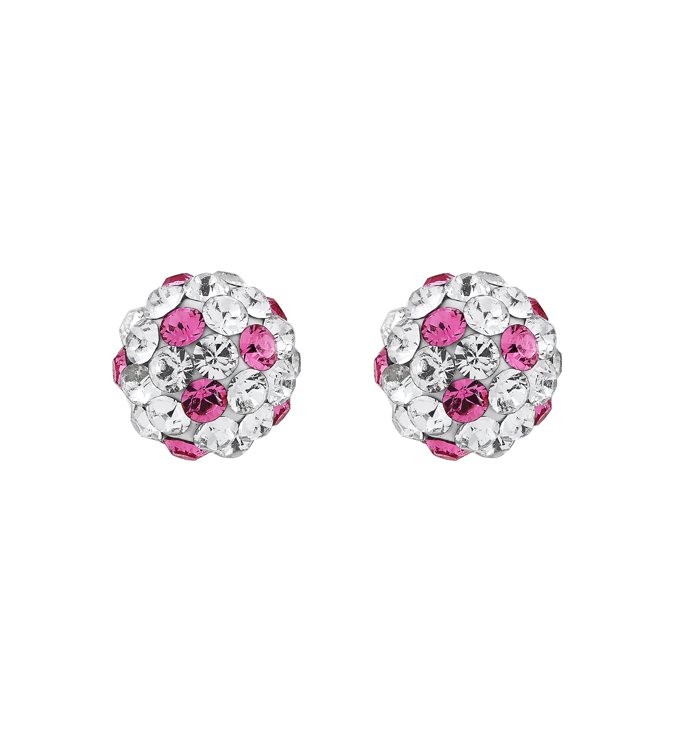 Kids Pink and White Crystal Stud Earrings in 14K Yellow Gold