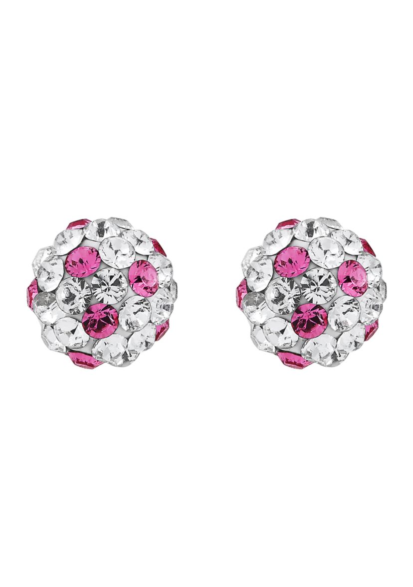 Kids Pink and White Crystal Stud Earrings in 14K Yellow Gold