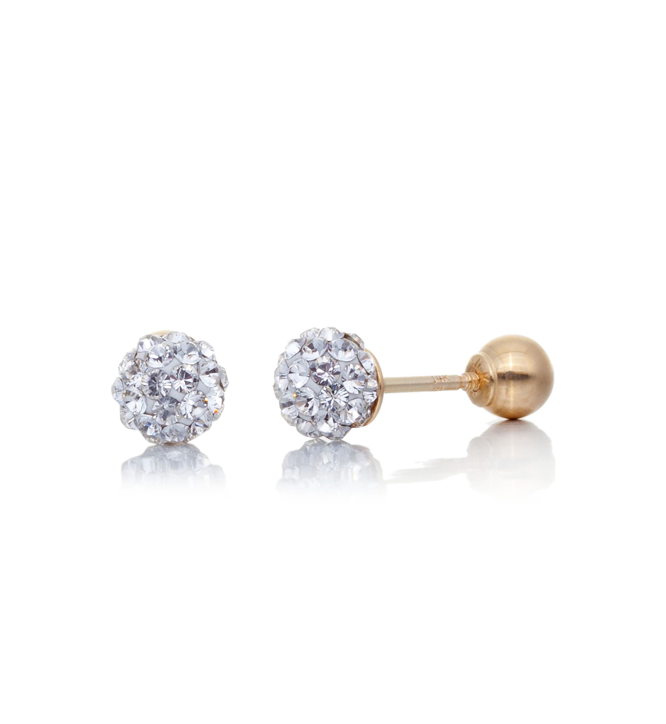 Crystal Ball Baby Earrings in 14K Yellow Gold