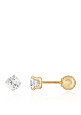 Pearl and CZ Flower Baby and Toddler Earrings in 18K Gold with Safety Screw  Backs - The Jewelry Vine