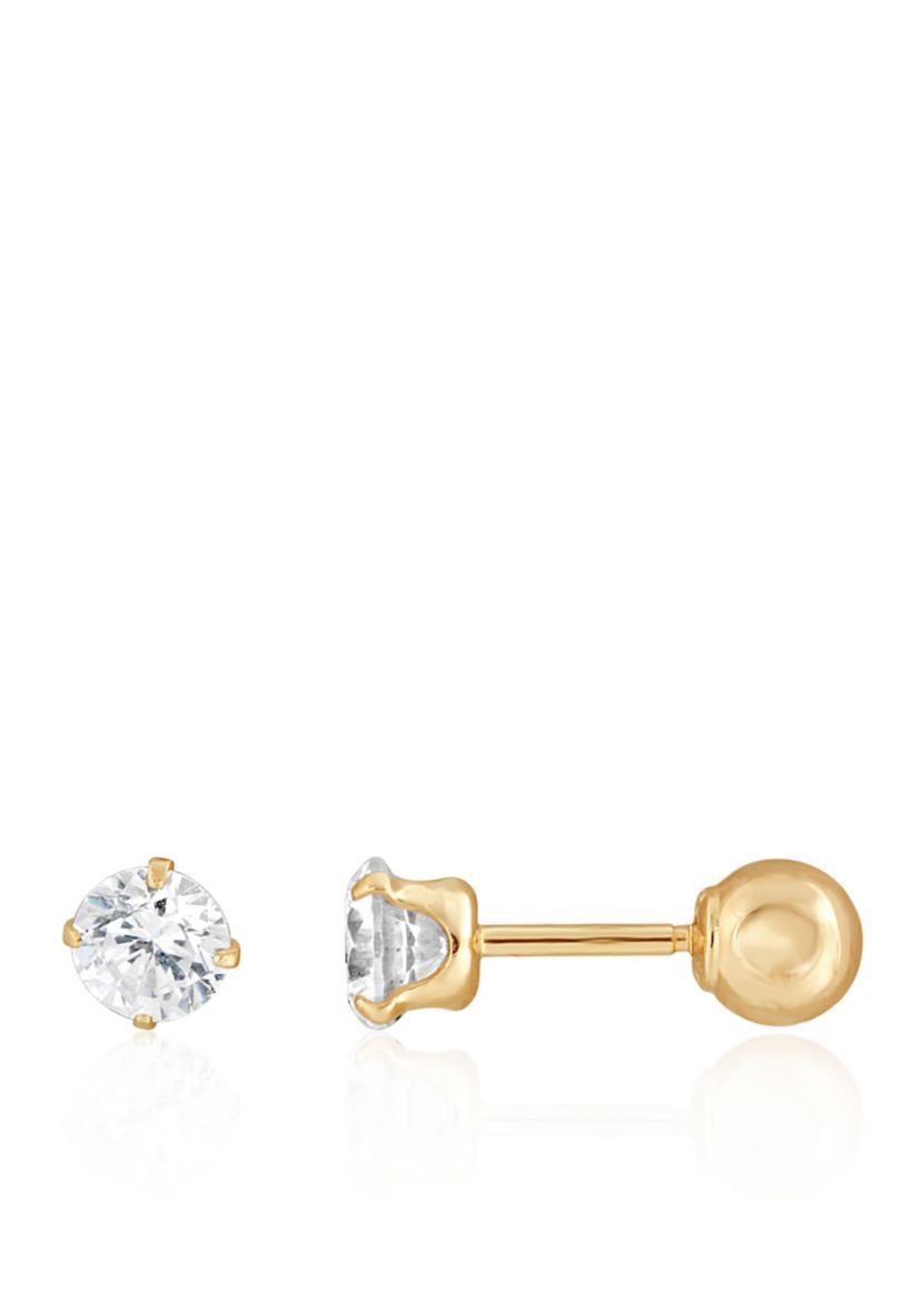 Kids Cubic Zirconia Stud Earrings in 14K Yellow Gold