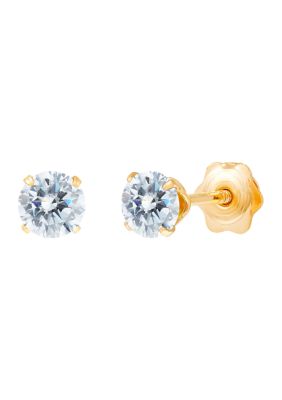 Belk & Co 4 Millimeter Round Clear Cubic Zirconia Earrings in 14k Yellow Gold