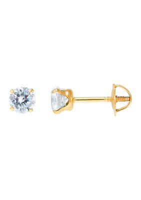 4 Millimeter Round Clear Cubic Zirconia Earrings in 14k Yellow Gold