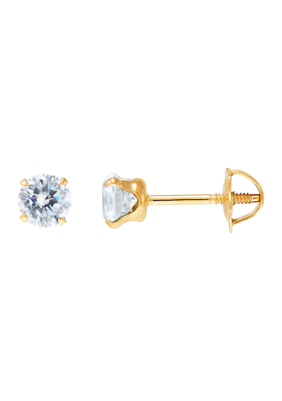 4 Millimeter Round Clear Cubic Zirconia Earrings in 14k Yellow Gold