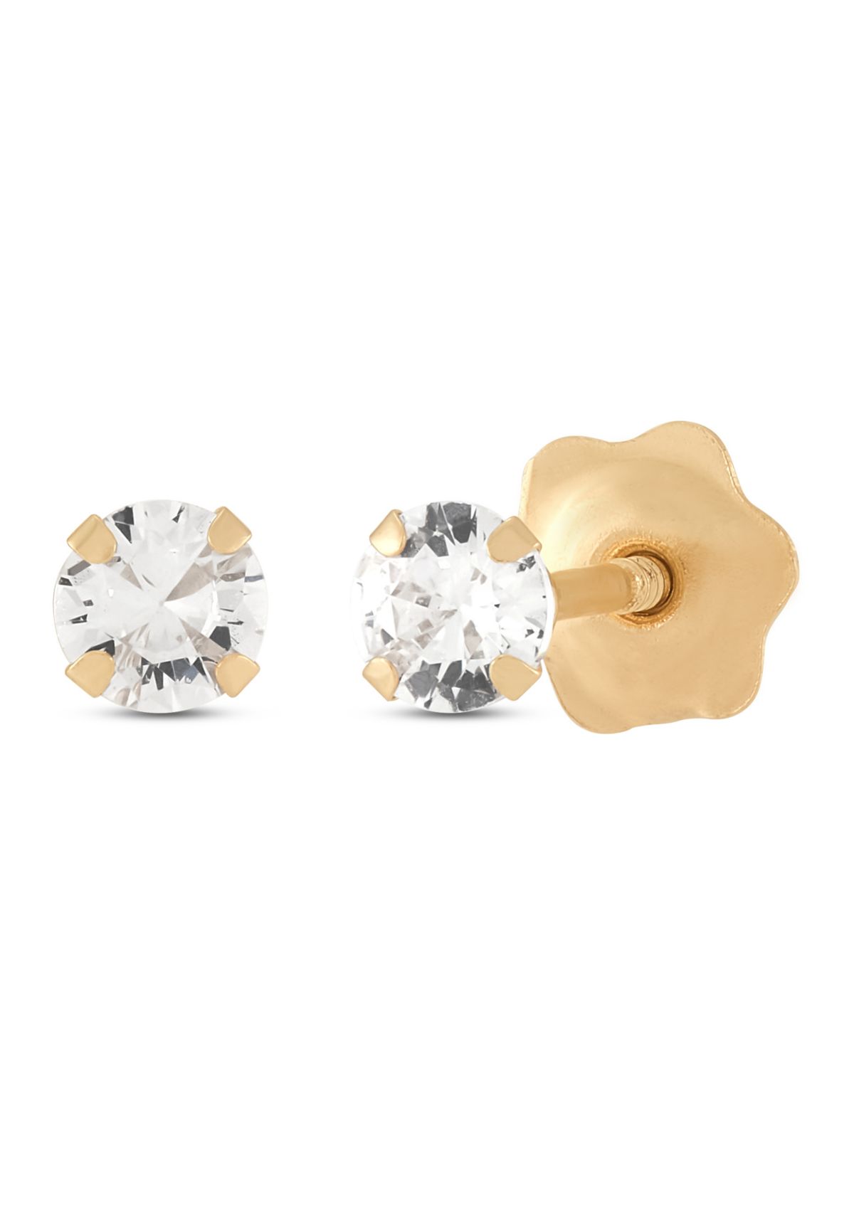 Cubic Zirconia April Birthstone Kids Studs in 14K Yellow Gold