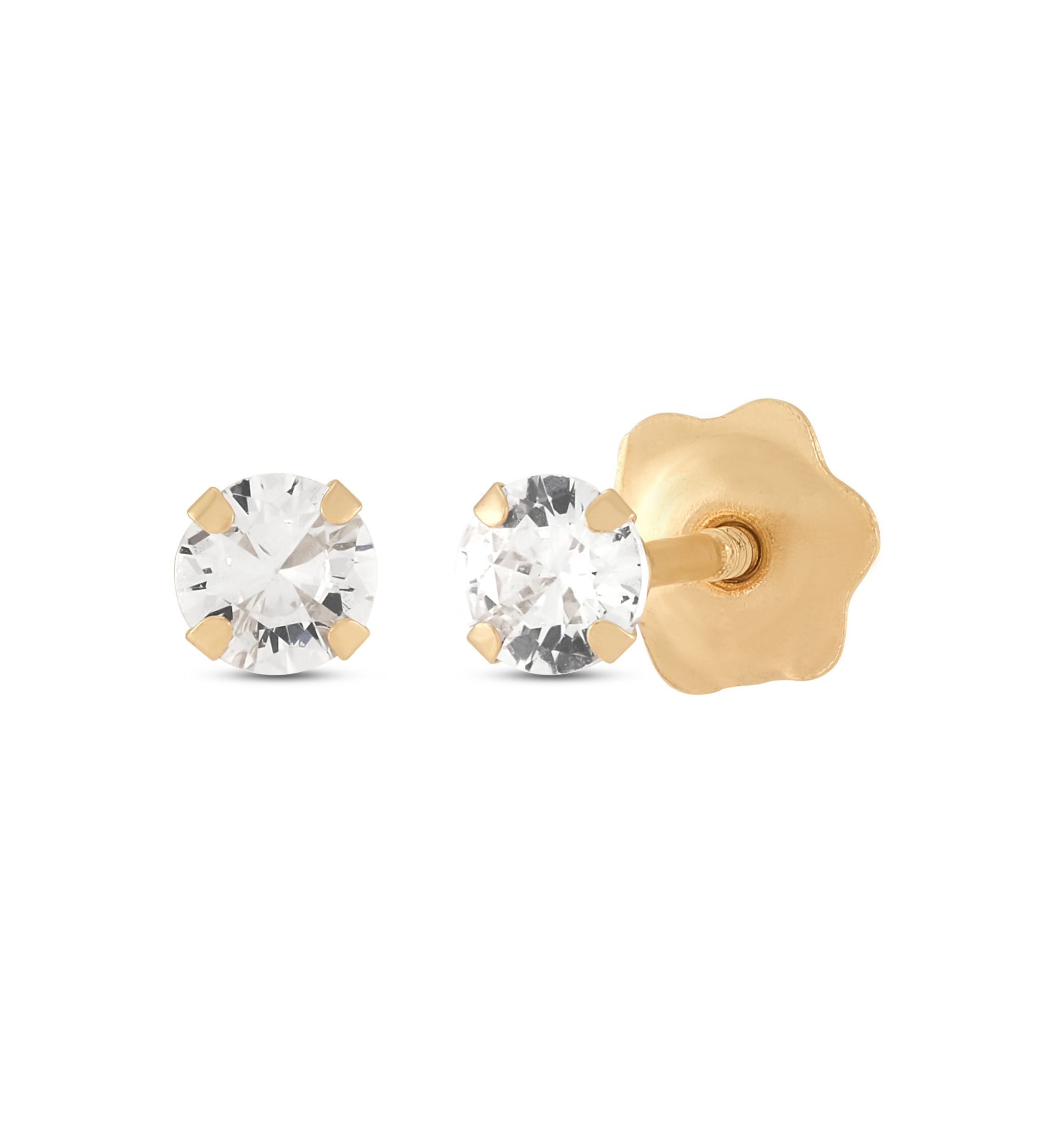 Cubic Zirconia April Birthstone Kids Studs in 14K Yellow Gold