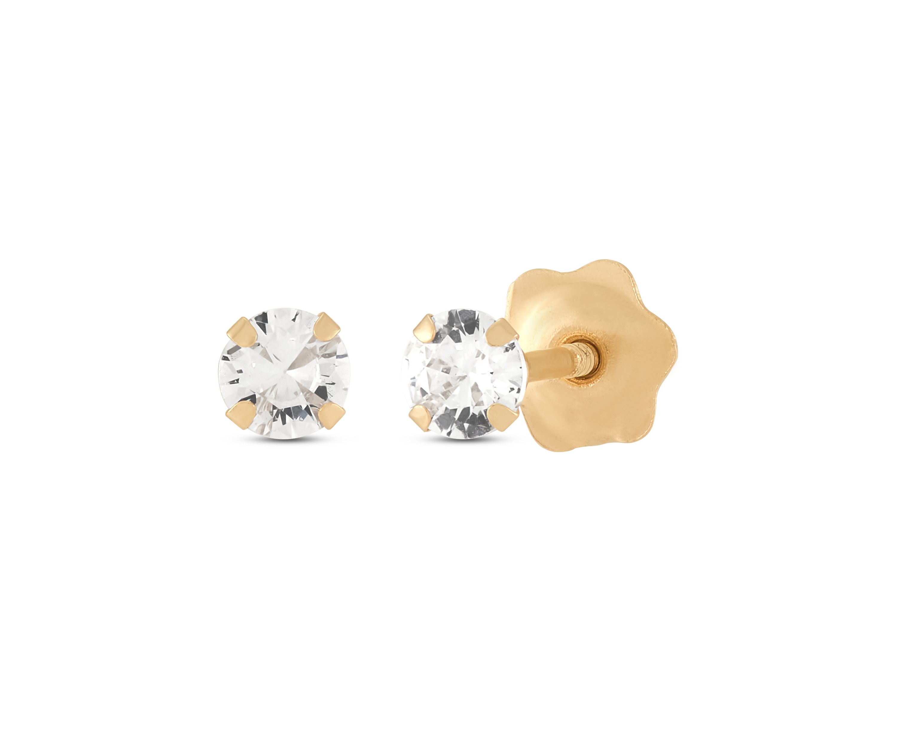 Cubic Zirconia April Birthstone Kids Studs in 14K Yellow Gold