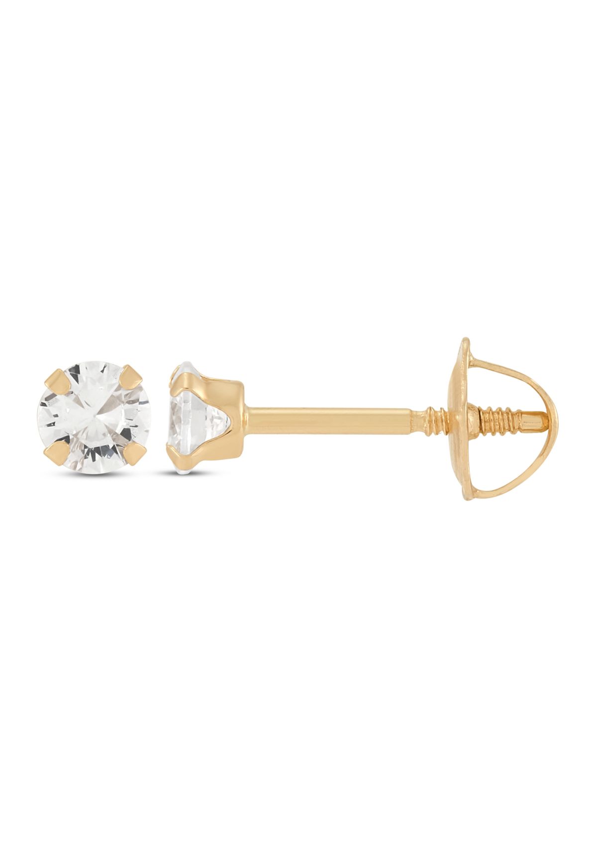 Cubic Zirconia April Birthstone Kids Studs in 14K Yellow Gold