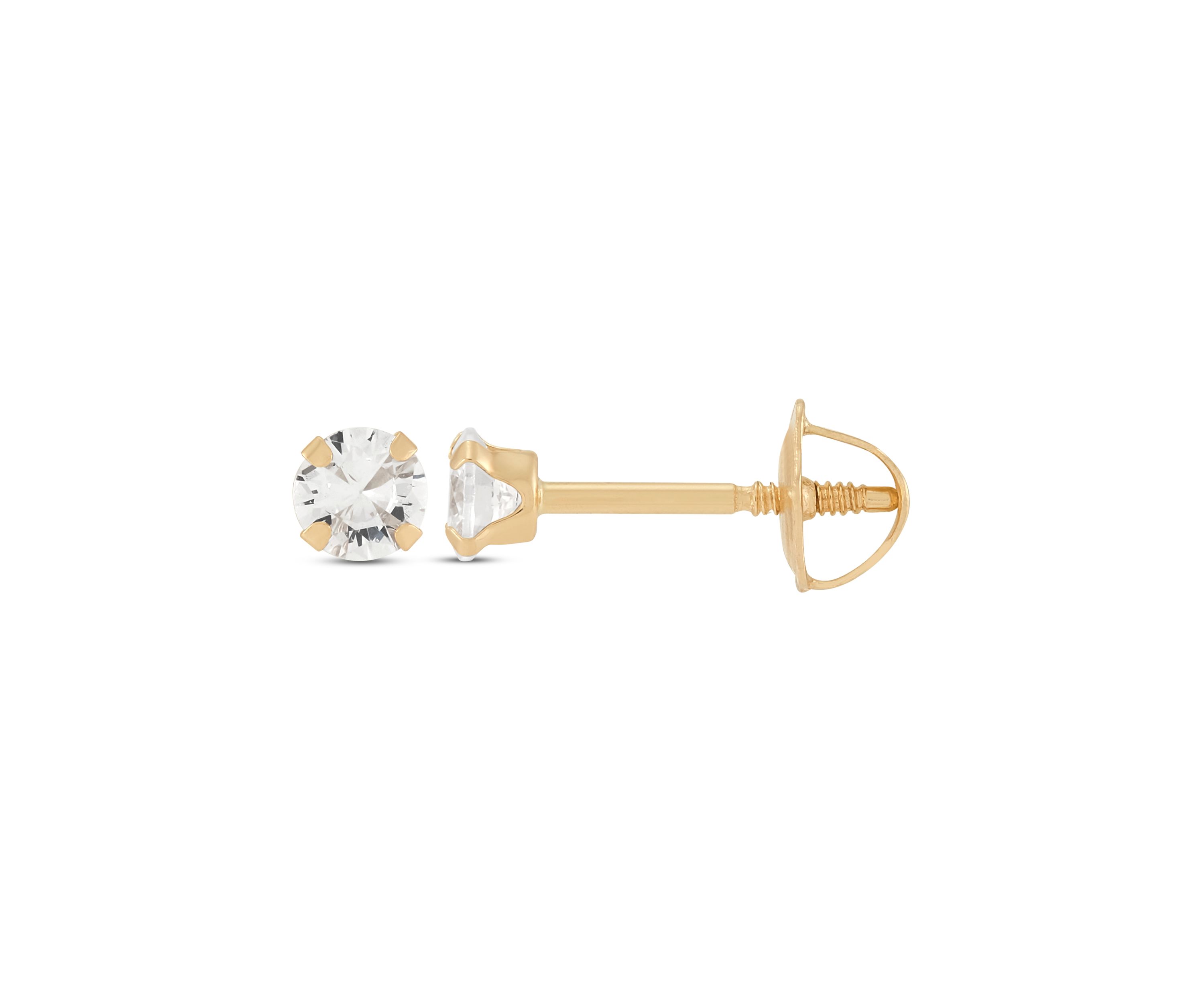Cubic Zirconia April Birthstone Kids Studs in 14K Yellow Gold
