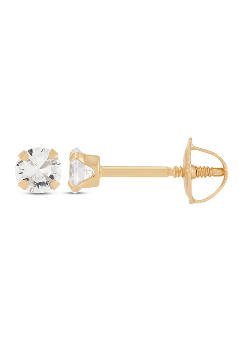 Cubic Zirconia April Birthstone Kids Studs in 14K Yellow Gold