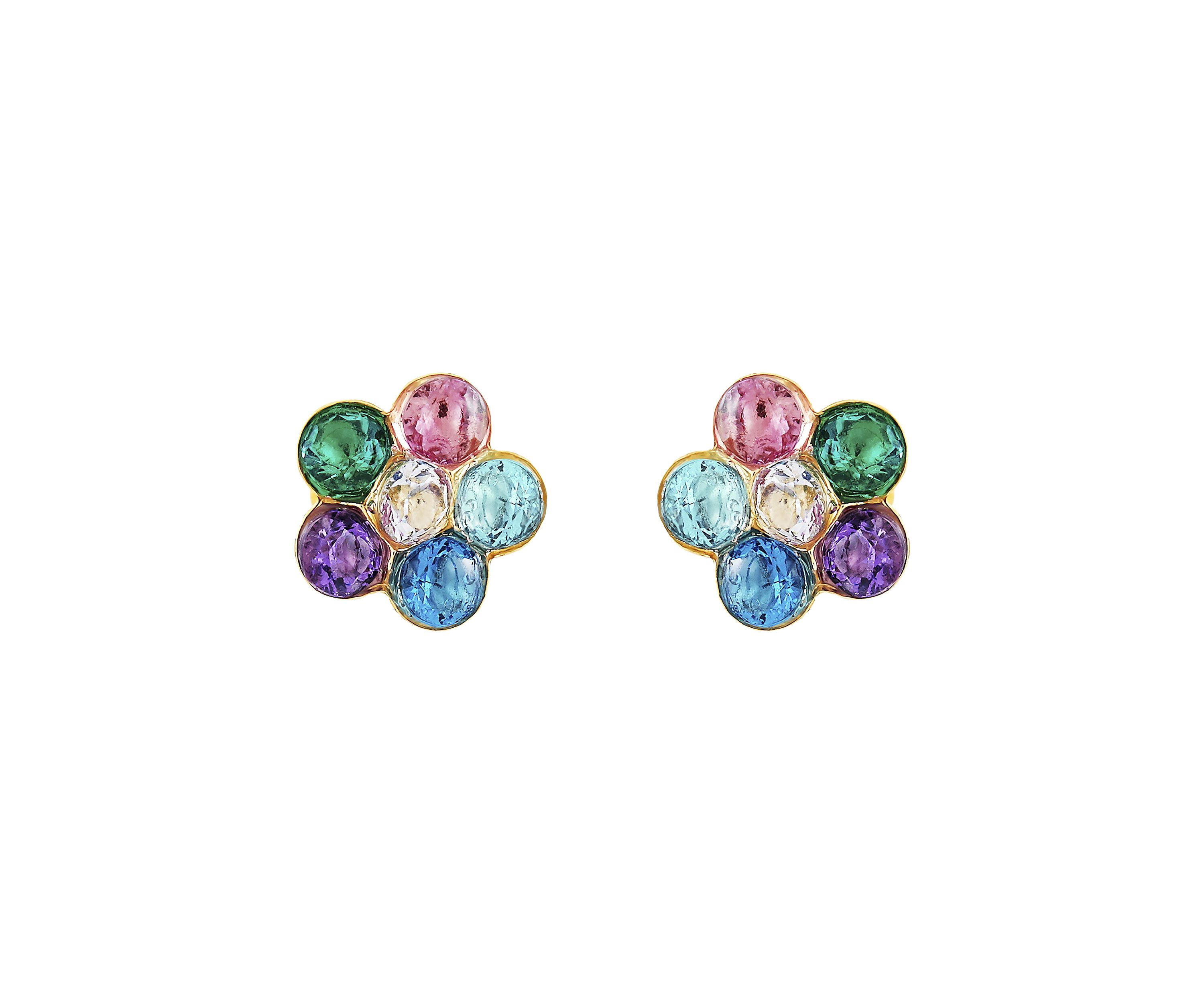 Kids Multi Cubic Zirconia Flower Earrings in 14K Yellow Gold