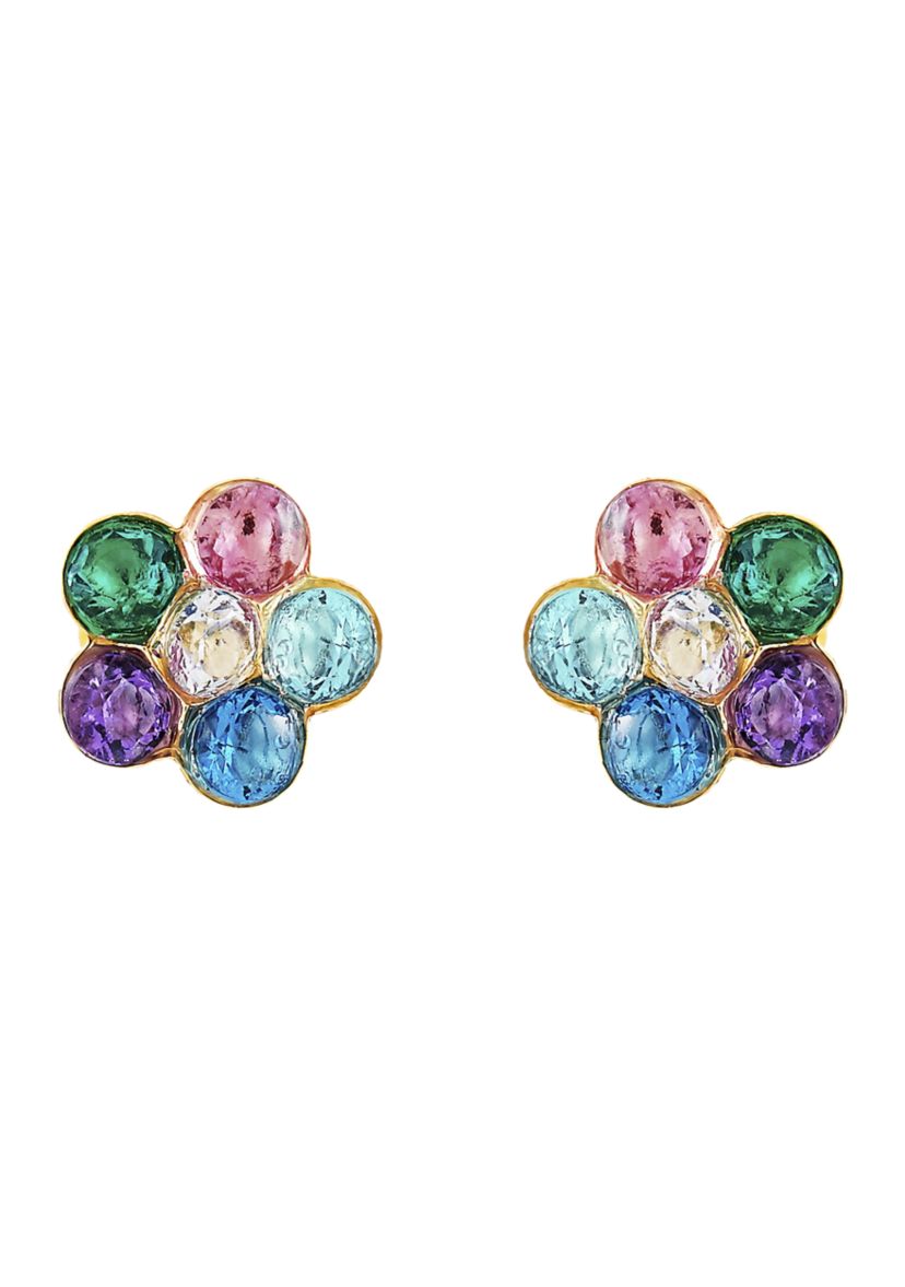 Kids Multi Cubic Zirconia Flower Earrings in 14K Yellow Gold