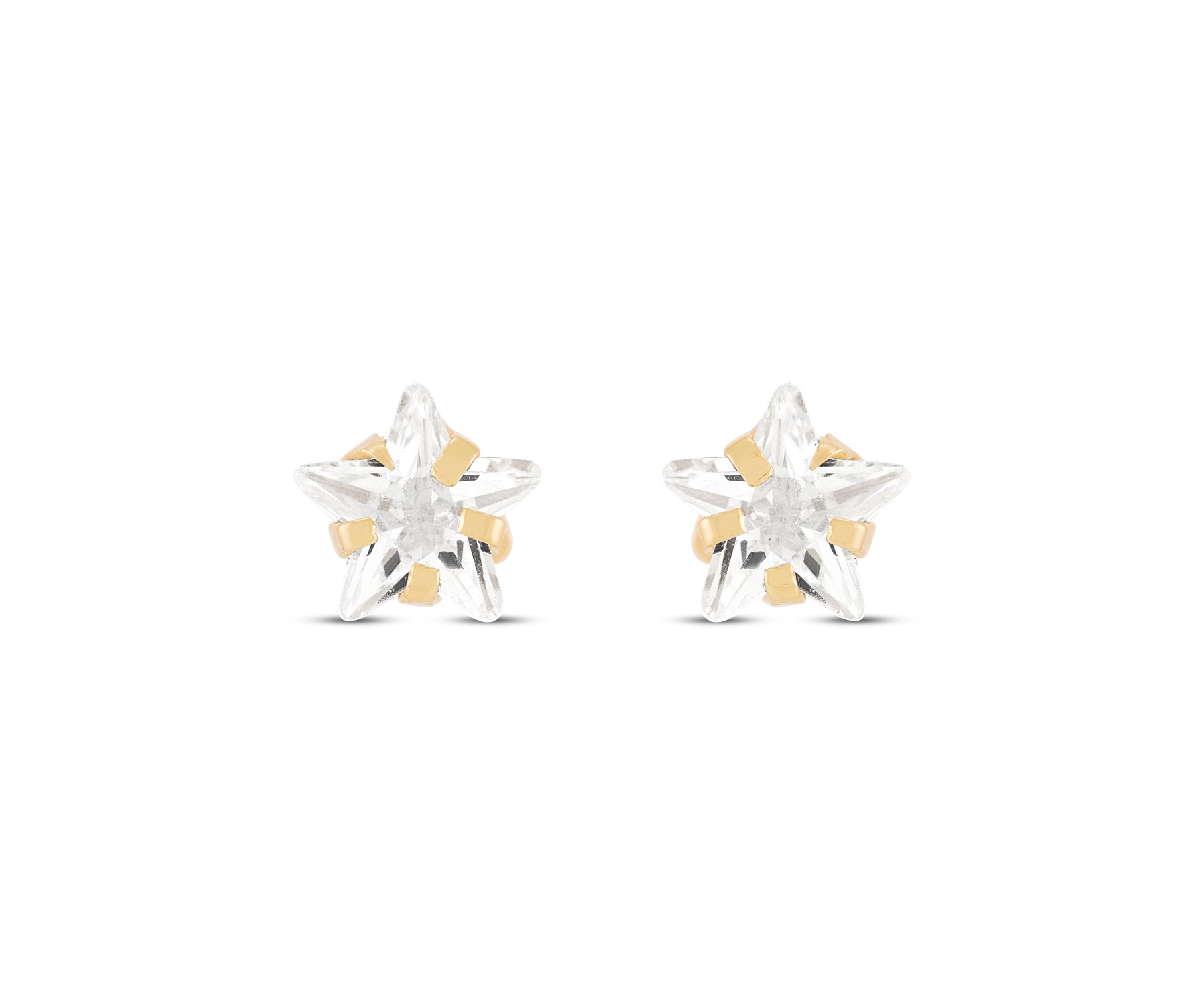 Star Cubic Zircon Kid Studs in 14K Yellow Gold