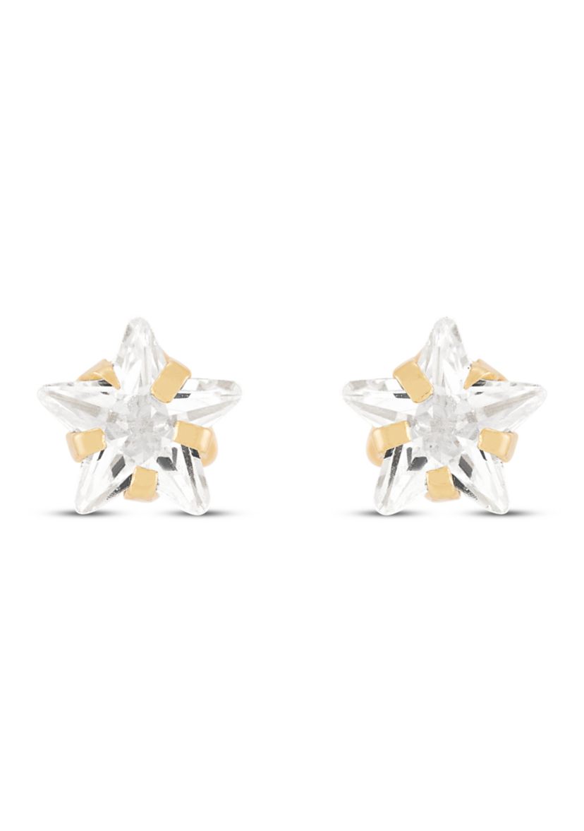 Star Cubic Zircon Kid Studs in 14K Yellow Gold