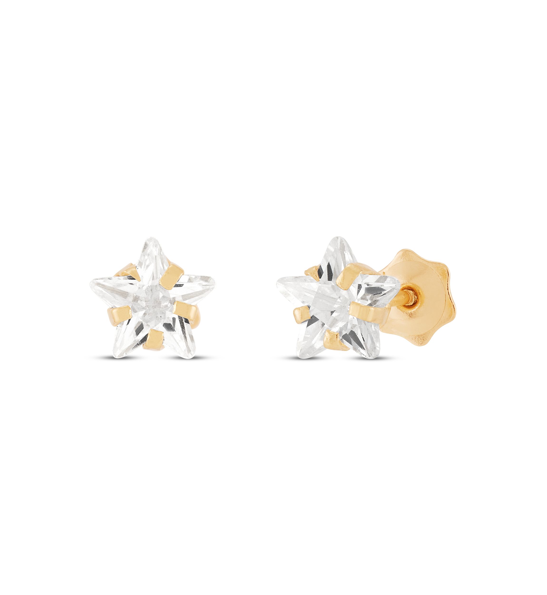 Star Cubic Zircon Kid Studs in 14K Yellow Gold