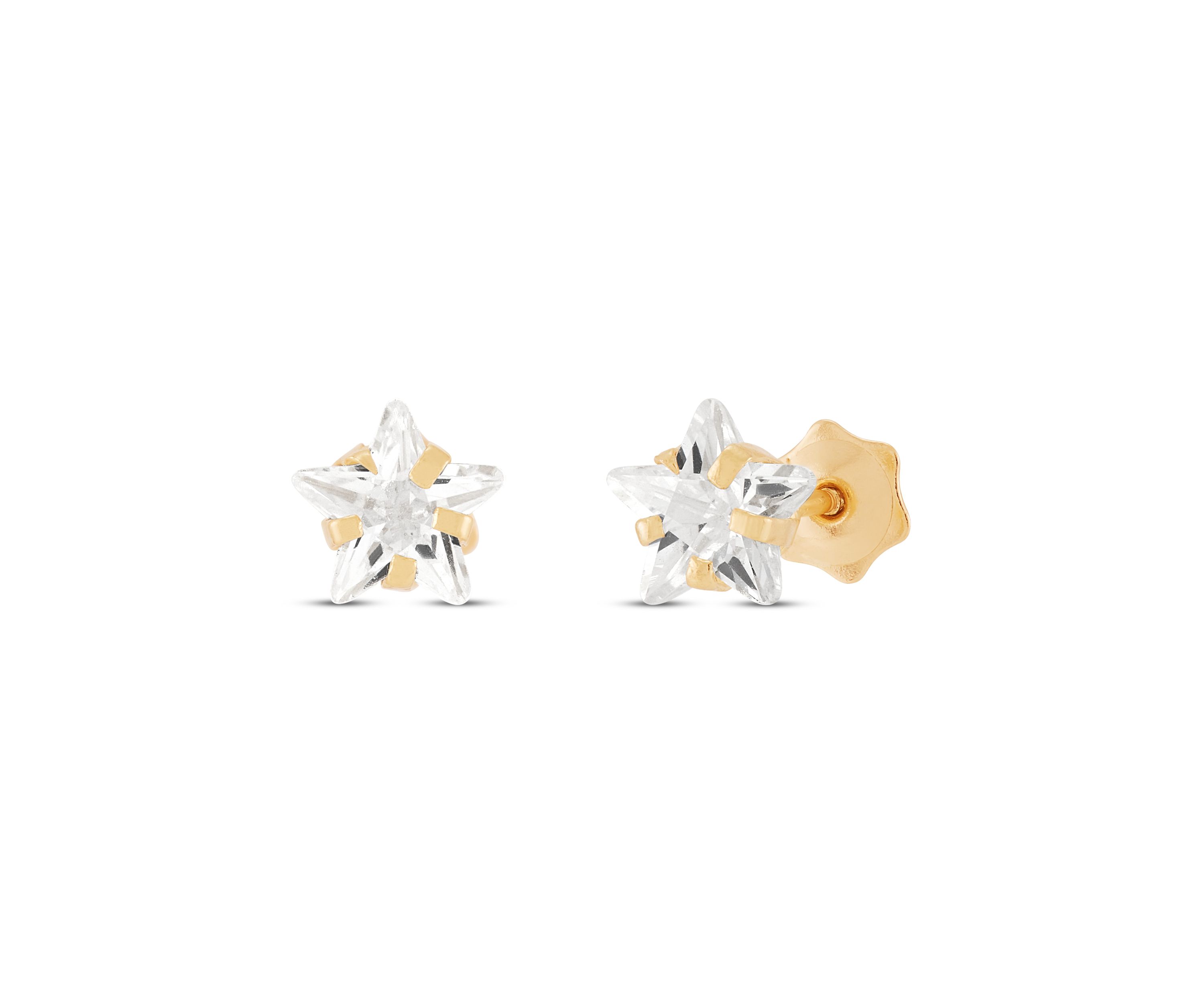 Star Cubic Zircon Kid Studs in 14K Yellow Gold