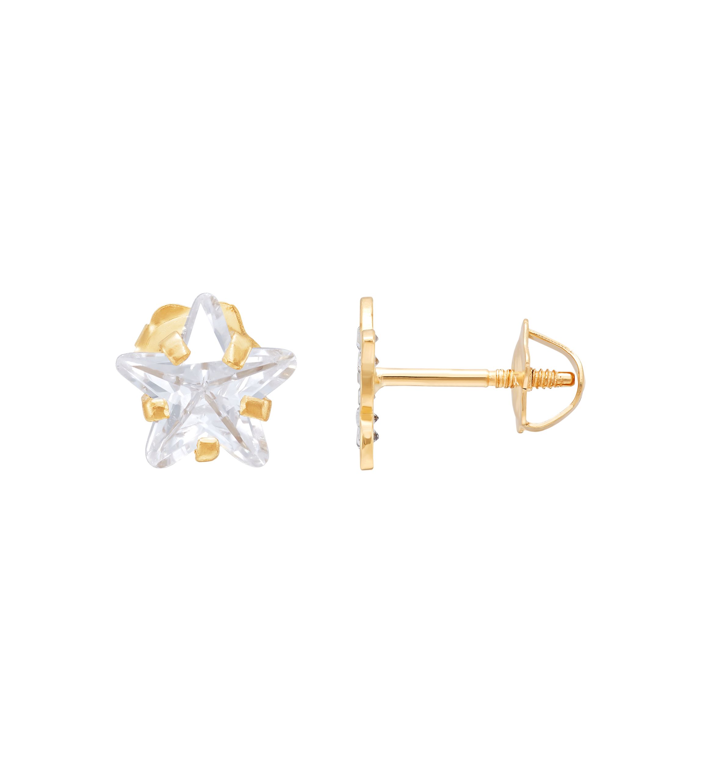 Star Cubic Zircon Kid Studs in 14K Yellow Gold