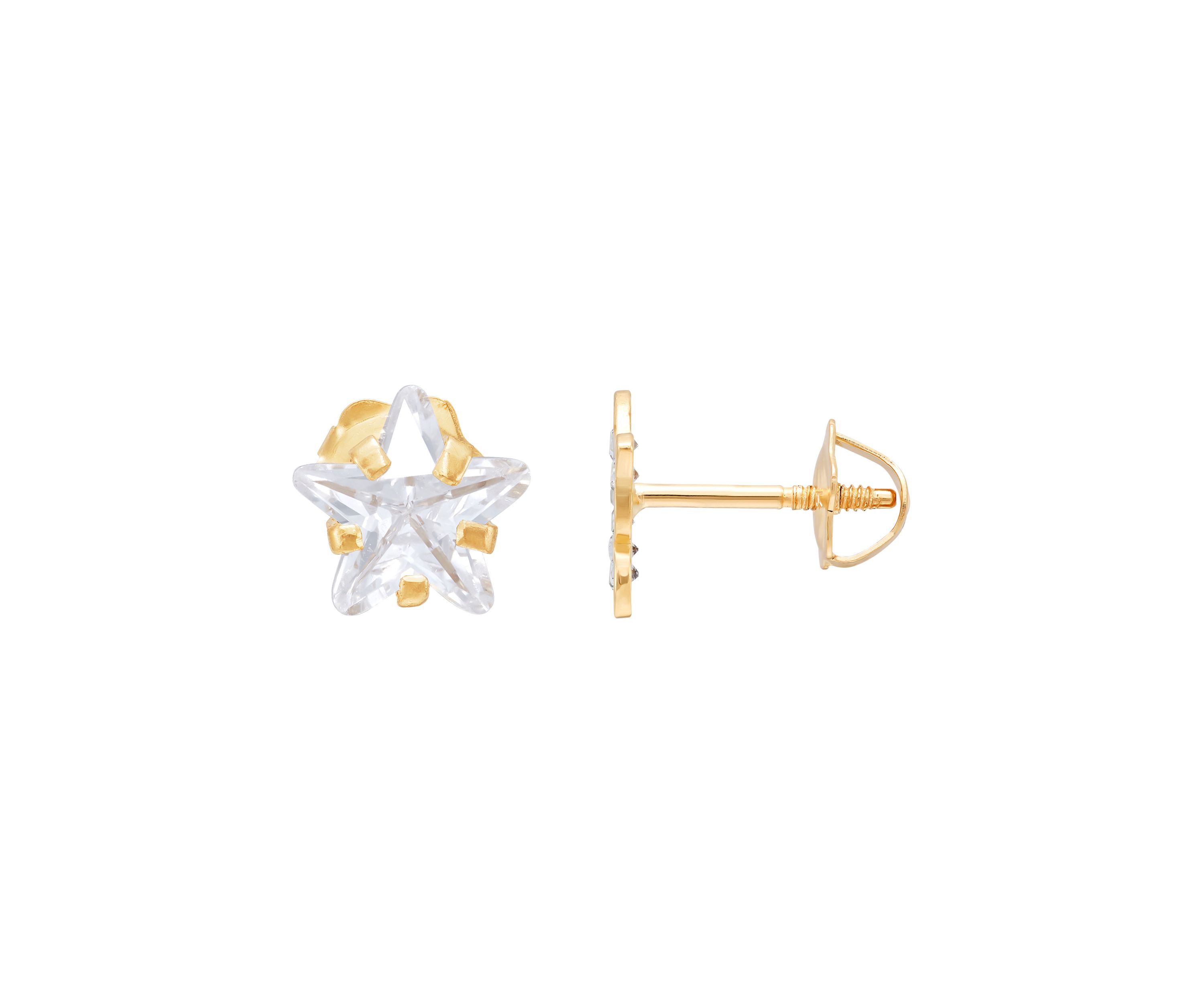 Star Cubic Zircon Kid Studs in 14K Yellow Gold