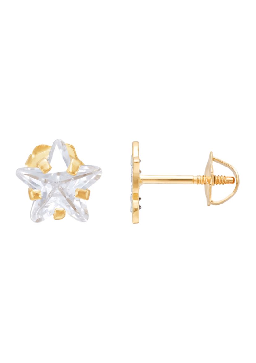Star Cubic Zircon Kid Studs in 14K Yellow Gold