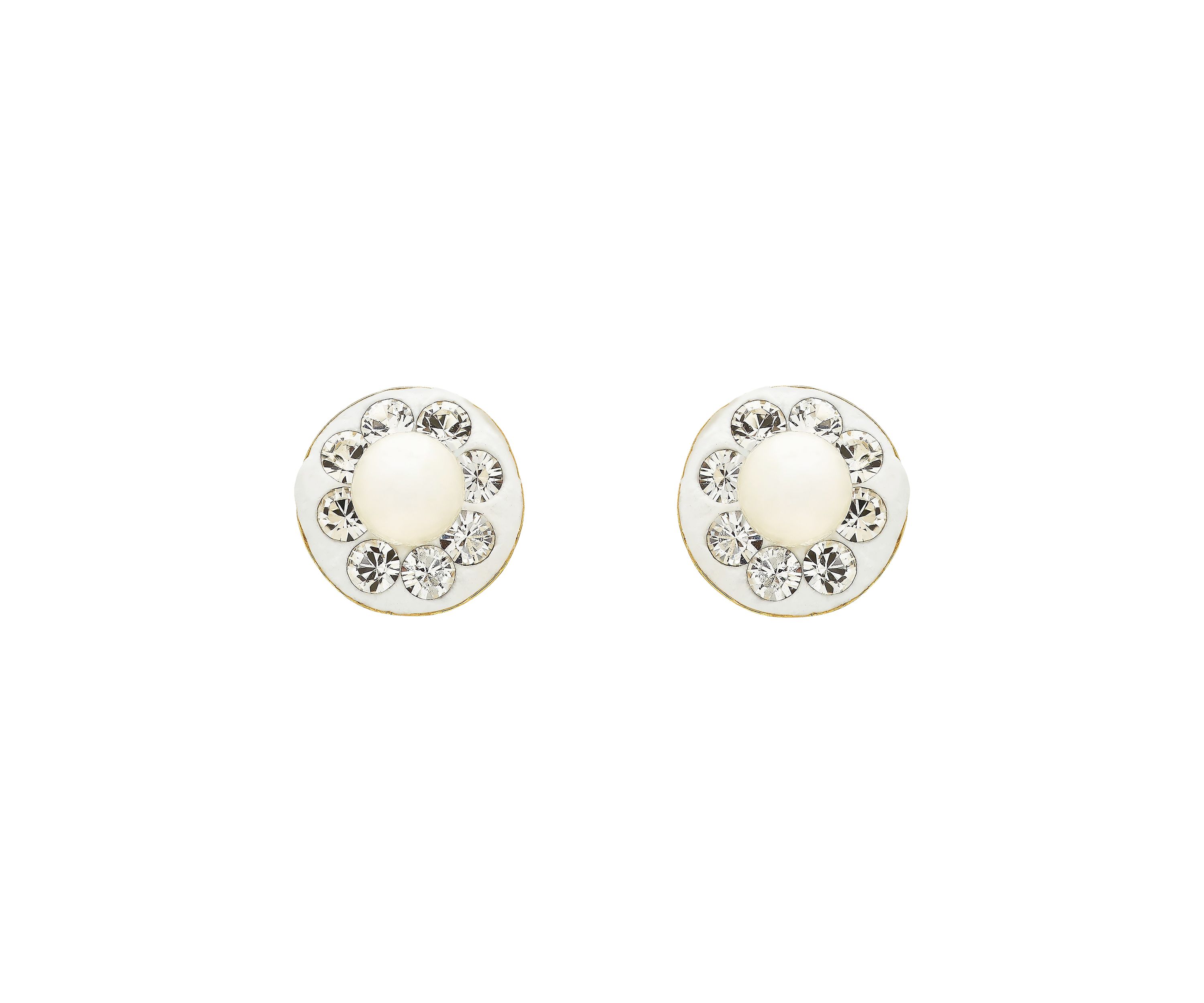 Kids Pearl and Crystal Stud Earrings in 14K Yellow Gold