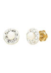 Kids Pearl and Crystal Stud Earrings in 14K Yellow Gold