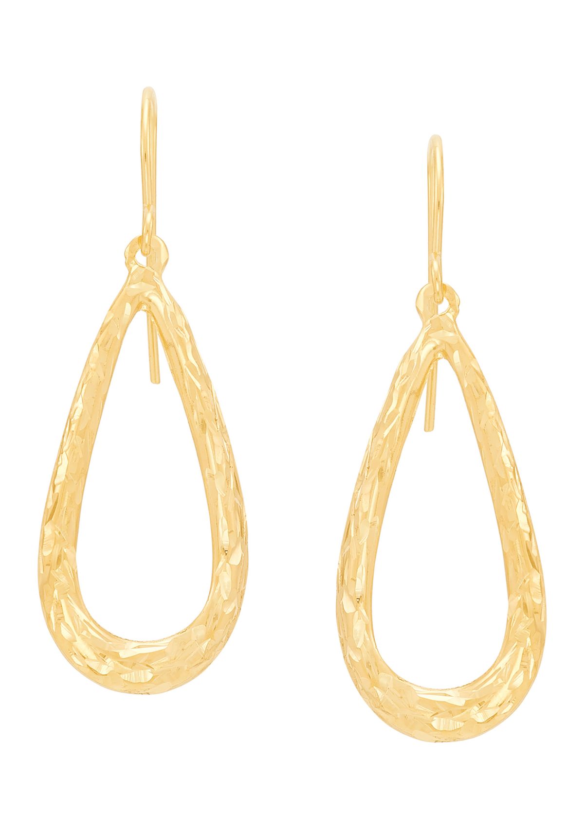 Crystal Cut Thin Teardrop Earrings in 14K Yellow Gold