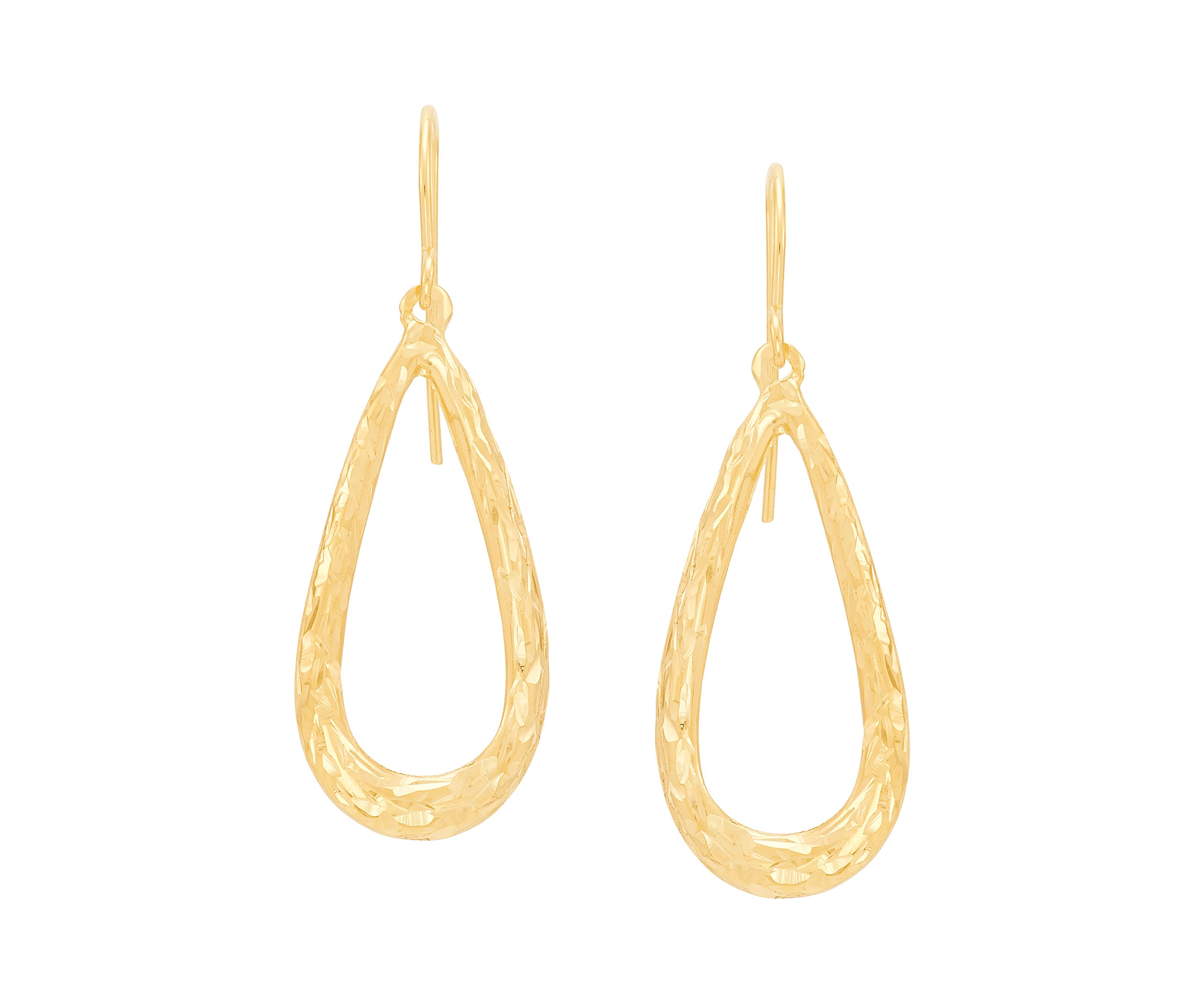 Crystal Cut Thin Teardrop Earrings in 14K Yellow Gold